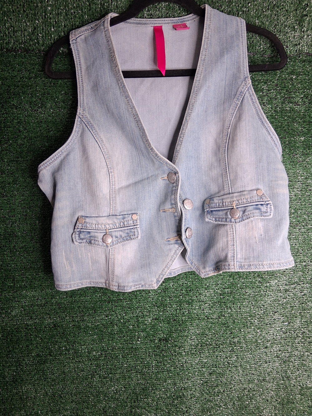 Others Follow Light Blue Denim Vest with Button Front